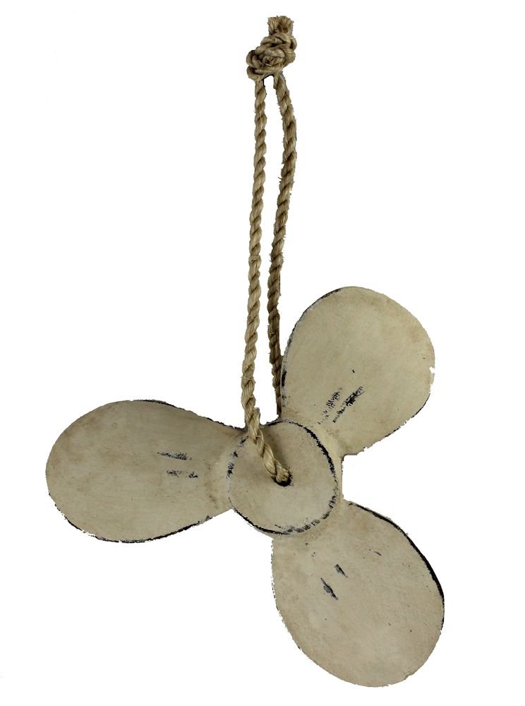 RC119 10.5" Whitewash Wooden Hanging Boat Propeller Decor - Image 1
