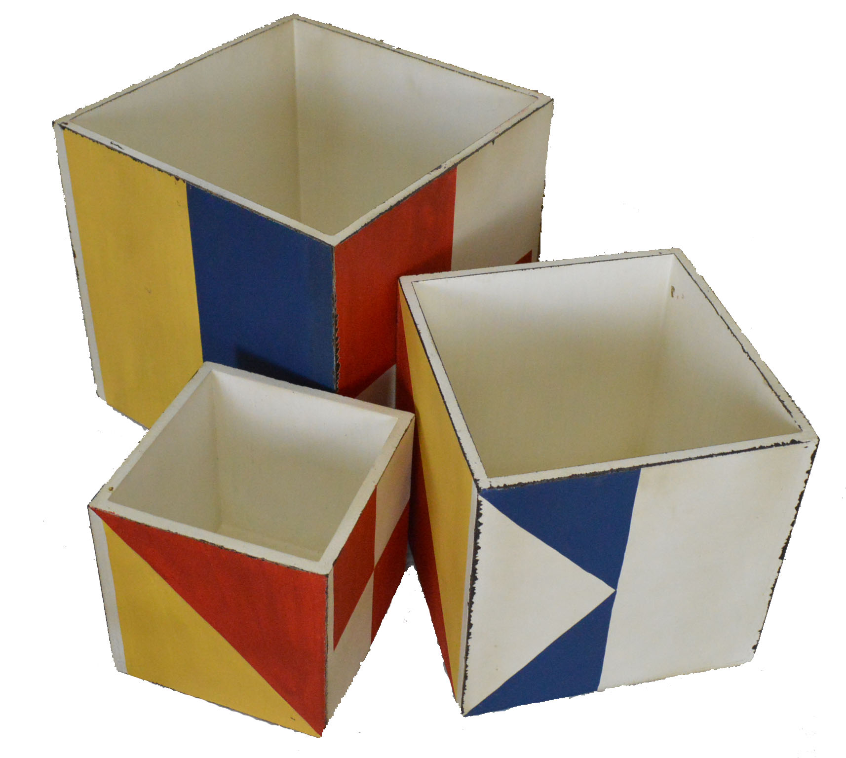 RC120-nautical-flag-garden-planters-set-of-3-2 Set of 3 Distressed 7"w, 9"w, and 12"w Wood Square Nautical Flag Planters - Image 1