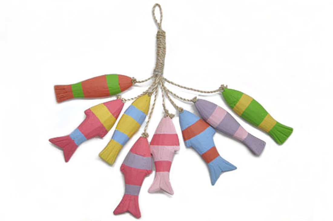 RC136keywestfishrope Fish Garland 8 Piece on a Rope Hanging Decor Key West Color Scheme - Image 1