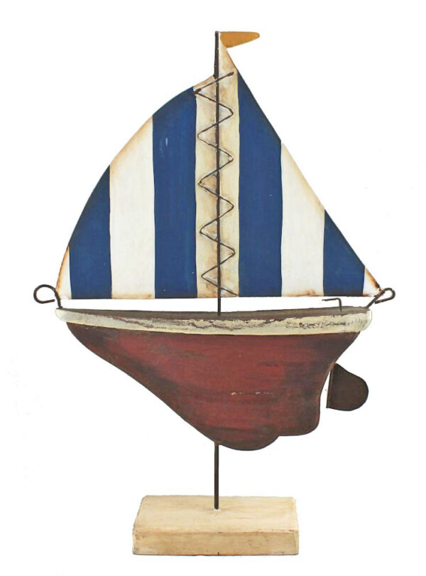 Sailboat Wood with Tin Sail on Stand Distressed Red White and Blue Finish