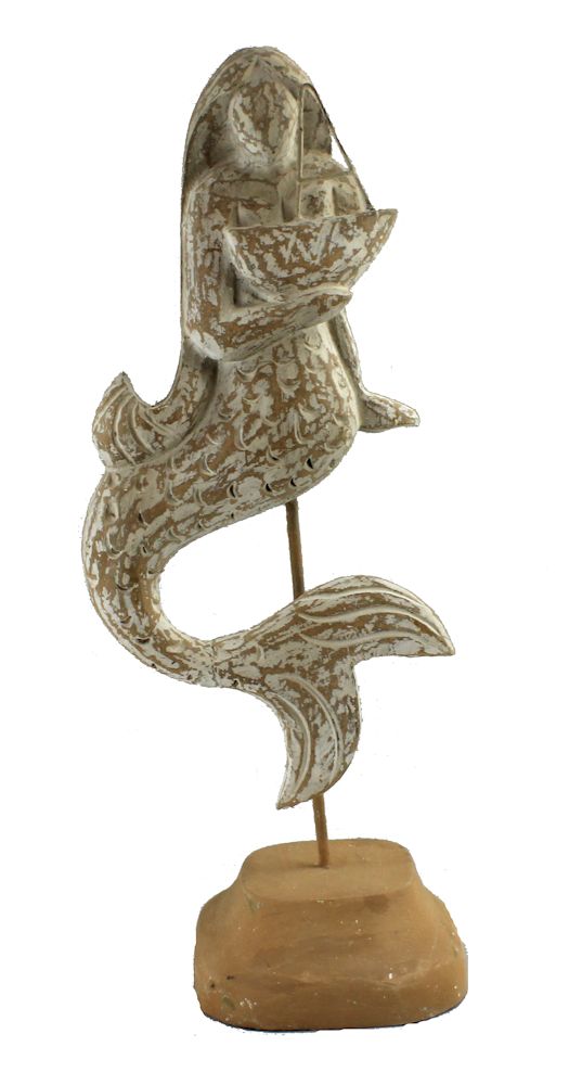 20.5"h Solid Wood White Mermaid Figure on Stand