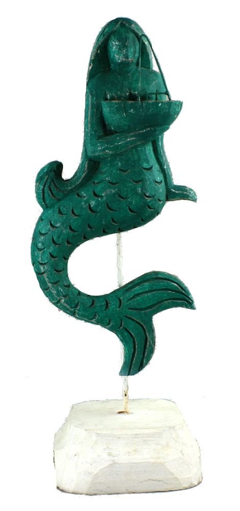 Mermaid Holding a Boat Figure on Stand