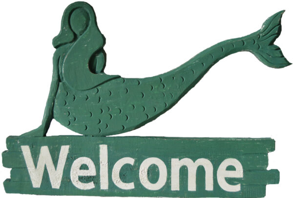 22" Teal Wooden Mermaid Welcome Wall Sign