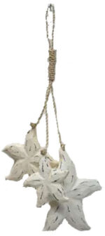 16” White Wooden 3 Piece White Starfish on a Rope Hanging Decor - Image 2