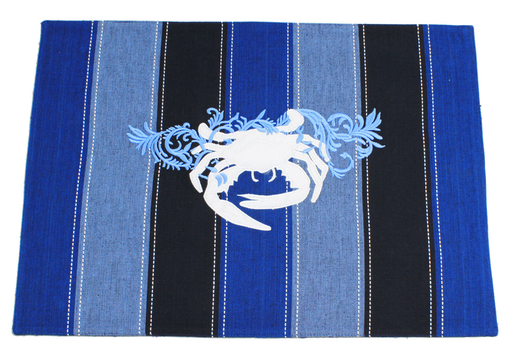 RD006-crab-placemat-blue-stripe 20"L Crab Placemat with Blue Stripes - Image 1