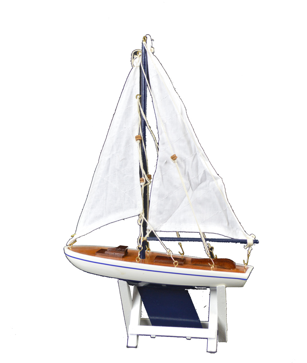 RN016-it-floats-blue-and-white-sailing-model-ship 12”H It Floats Blue and White Model Ship - Image 1