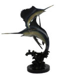 15"H Solid Brass Imperial Keys Double Marlin and Sailfish Figurine