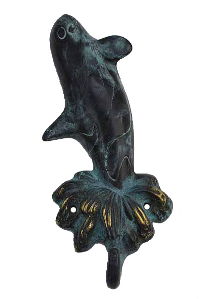 SA894-killer-whale-single-wall-hook-brass 6"H Solid Brass Killer Whale Single Key Hook - Image 1