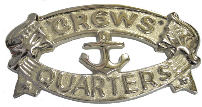 SE1000-crews-quarters-aluminum-plaque-with-nickel-finish 8”L Crews Quarters Aluminum Plaque with Nickel Finish - Image 1
