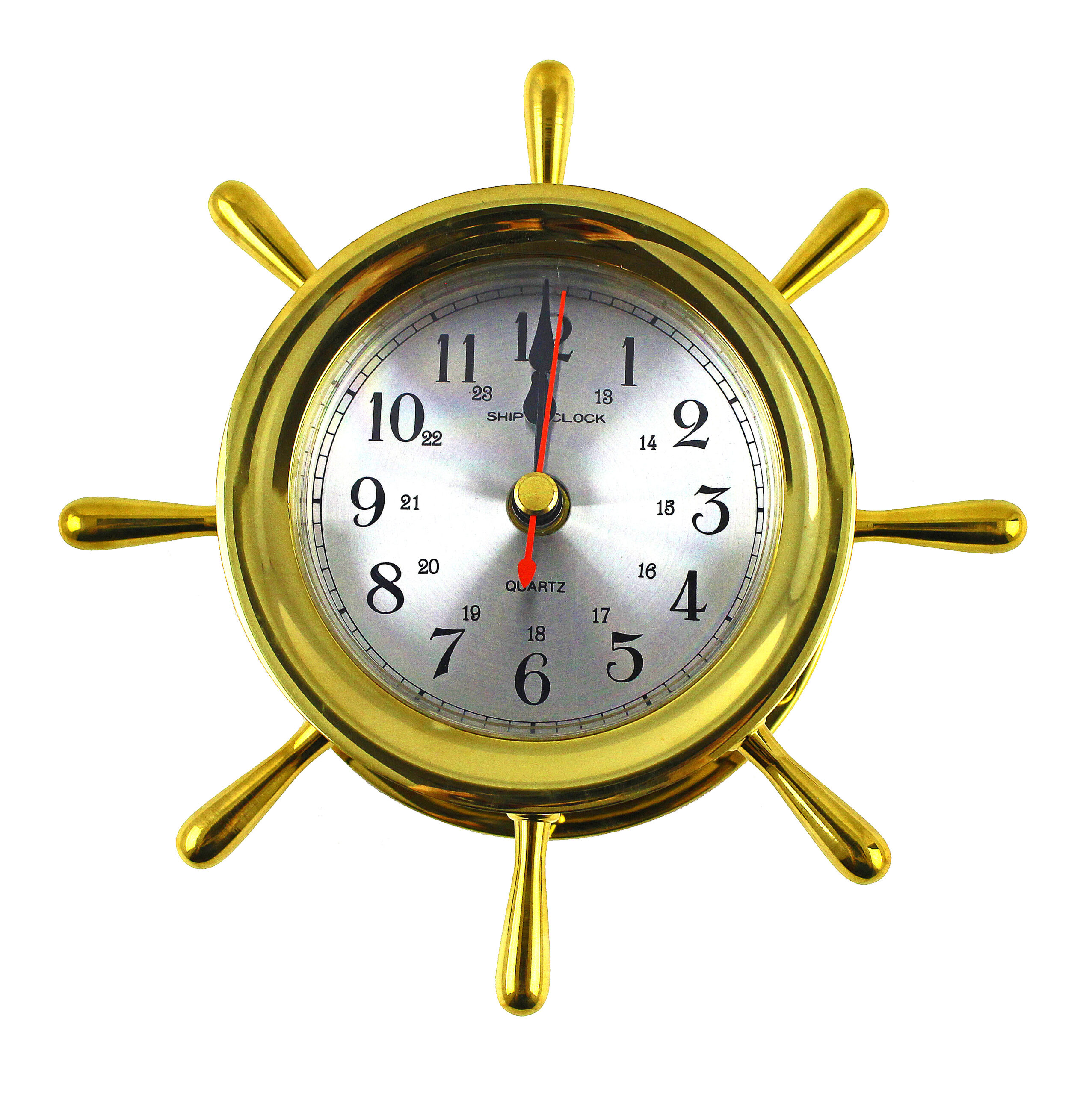 SE1062-ship-wheel-clock-solid-brass-6-inch 6.5"Dia Polished Brass Ship Wheel Clock