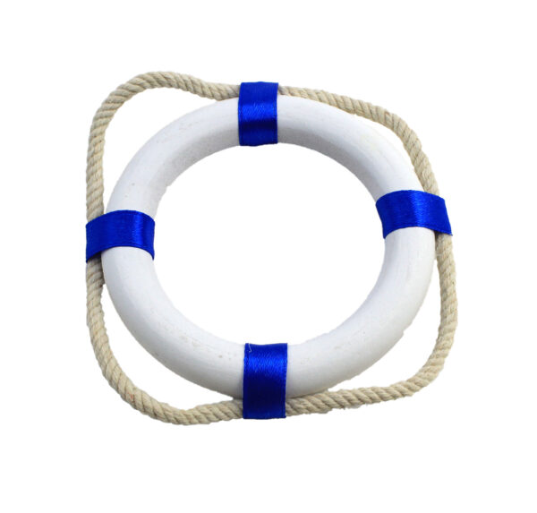 4"Dia Wooden Blue & White Life Ring