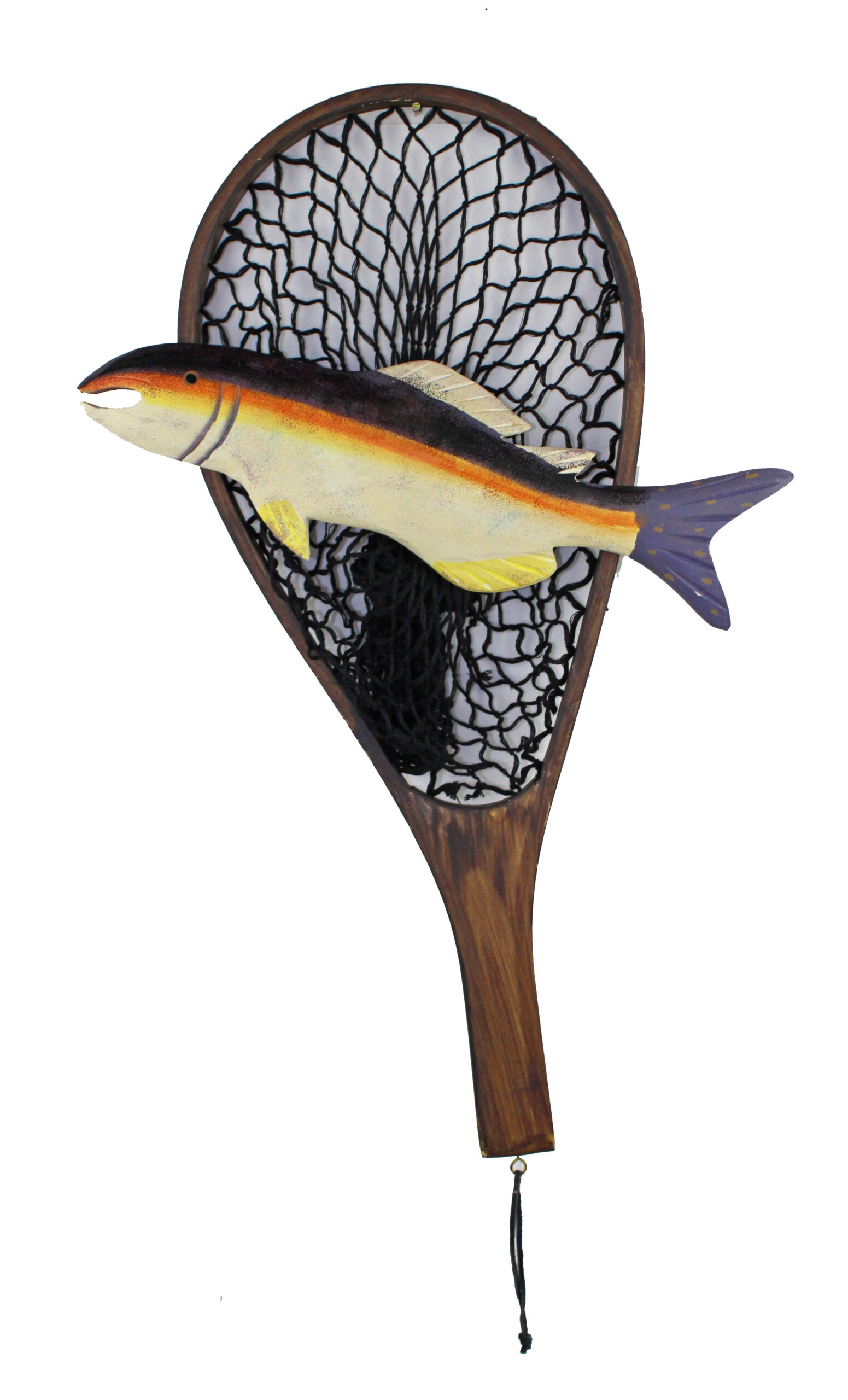 SE216_IMG_0117 20"L Wood & Net Fish Racket Wall Decor - Image 1