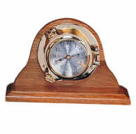 se399-5-5-inch-porthole-clock-lacquer 5.5" Dia Wood & Brass Porthole Desk Clock with Lacquer Coating - Image 1