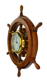 18"Dia Solid Brass and Wood Porthole Shipwheel Wall Clock - Quartz Clock - Image 2