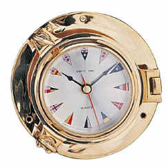 se586-9-porthole-clock-with-flag-face-and-lacquer-coating 9"Dia Polished Solid Brass Porthole Shaped Wall Mount Clock with Nautical Flag Face with Lacquer Coating - Image 1