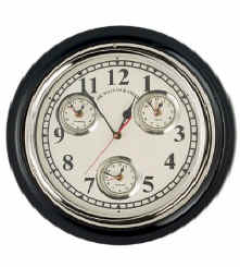 se596-13-brass-clock-with-nickel-finish-and-base 13" Solid Brass Wall Mount Clock with Nickel Finish and Base - 4 Time Zones - Image 1