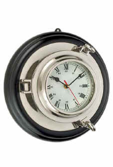 se597-10-brass-port-hole-clock-with-nickel-finish-and-base 10" Solid Brass Porthole Clock with Nickel Finish and Base - Wall Mount - Image 1