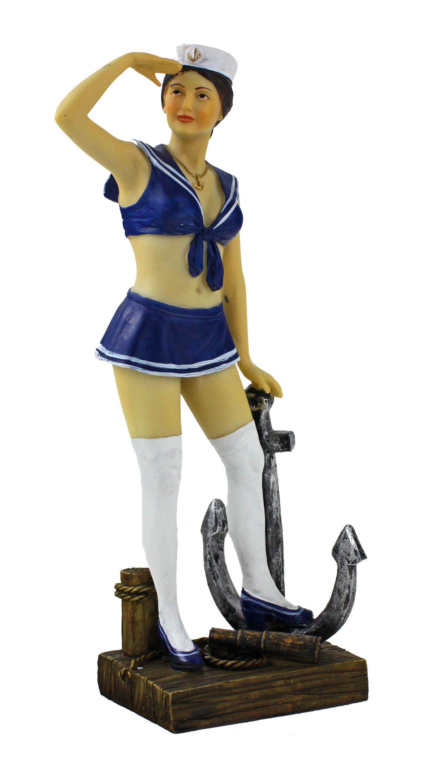 SE622 10"H Polystone Lady Sailor Figurine with Anchor 10"H Polystone Lady Sailor Figurine with Anchor