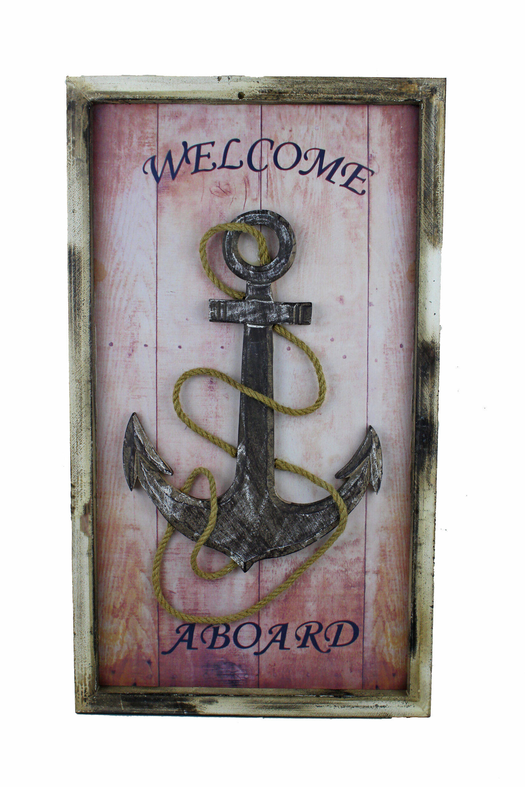 SE626_IMG_0485 27.5"H Wooden Welcome Aboard Anchor Wall Plaque - Image 1