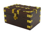 6"L Wooden Treasure Chest with Brass Detailing