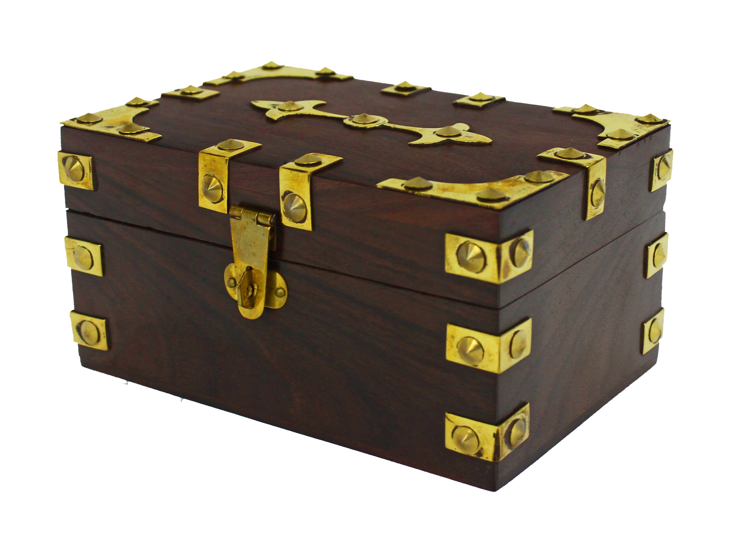 SE921_IMG_0539 6"L Wooden Treasure Chest with Brass Detailing - Image 1