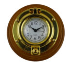 4.75"Dia Brass Porthole Desk Clock on Wood Base