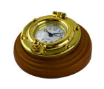 4.75"Dia Brass Porthole Desk Clock on Wood Base - Image 3