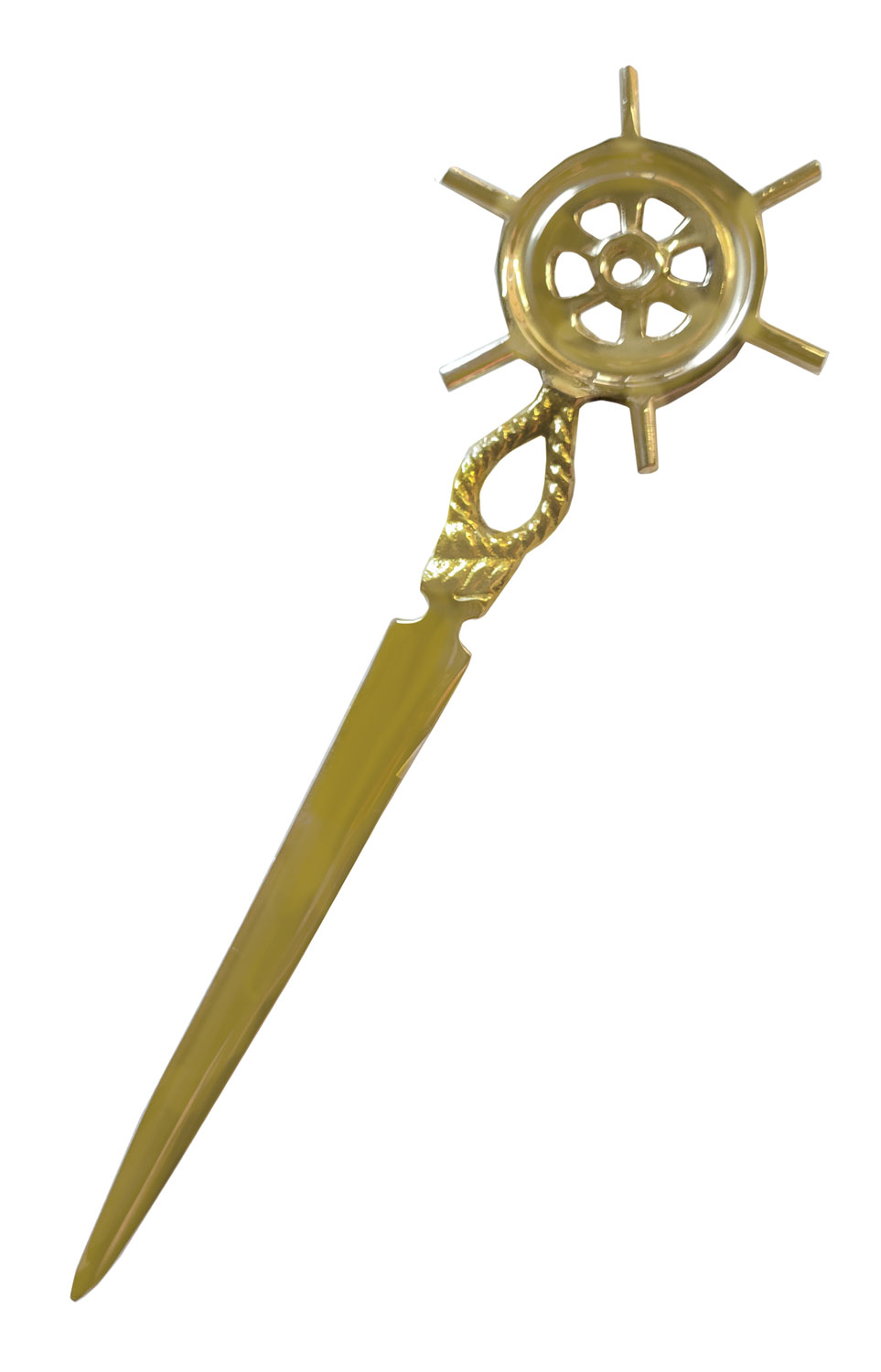 SE968 Polished Brass Letter Opener, Ship Wheel - Image 1