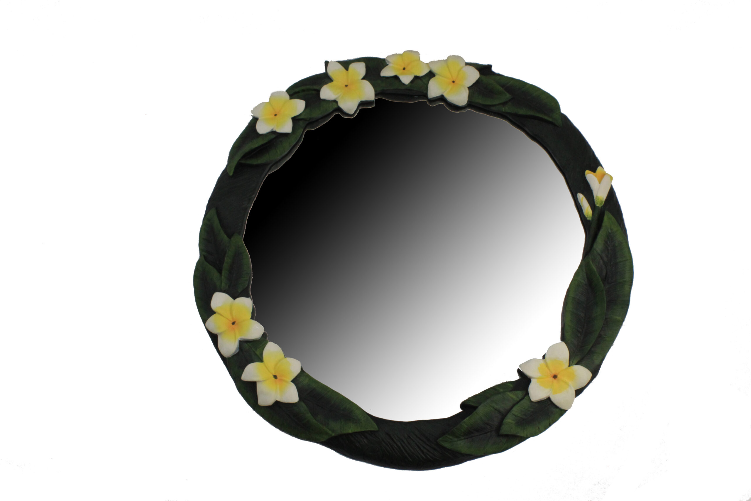 SM037-plumeria-wall-mirror 17"Dia Resin Yellow Plumeria Mirror - Image 1