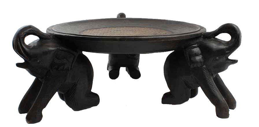 SR013-three-elephants-wooden-serving-tray 20"Dia Wooden Elephant Serving Tray - Image 1