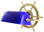 15.25" Brass Ship Wheel Wall Light with Blue Shade