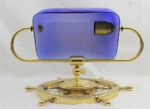 15.25" Brass Ship Wheel Wall Light with Blue Shade - Image 2