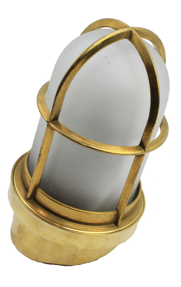 4" Dia Solid Brass Cage Light with Opaque Glass - 15 Degree Angle