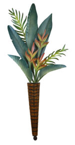 39"H Metal Heliconia in Rattan Vase Wall Art