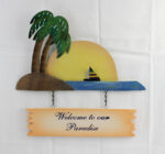 13"L Metal & Wood Welcome to Our Paradise Tropical Scene Wall Sign