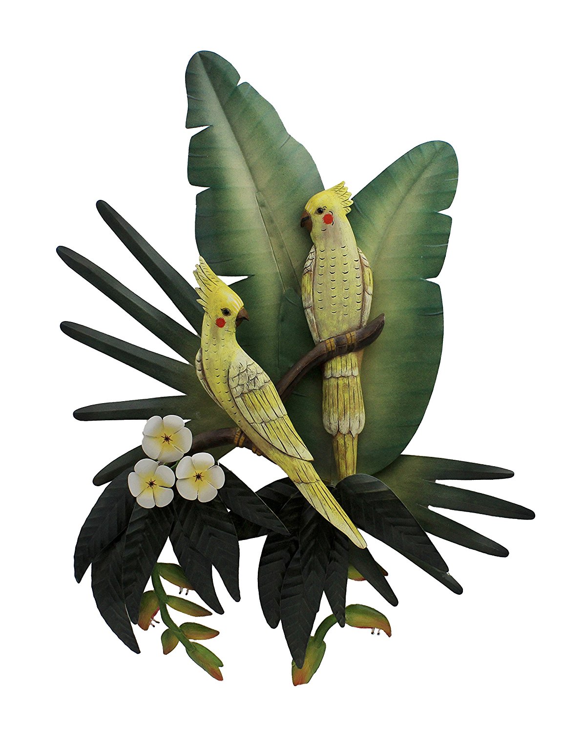 TI202-cockatiel-pair-in-jungle-wall-art 29"H Metal Cockatiel Pair in the Jungle Wall Art