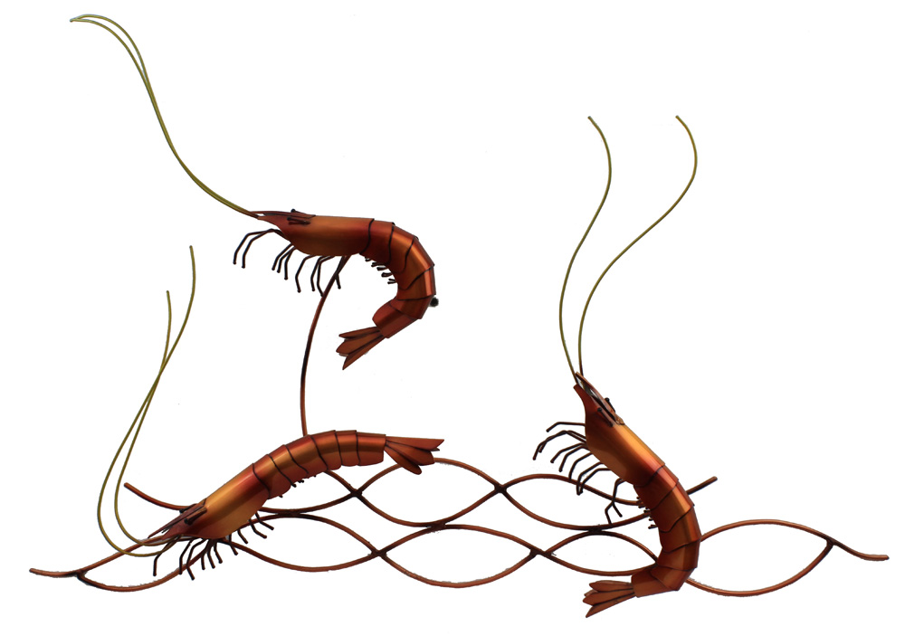 TI222-three-dancing-shrimp-copper-metal-wall-art 37"L Three Dancing Shrimp Copper Metal Wall Art - Image 1