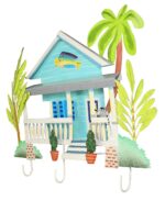 19"H Metal Blue Key West Beach House Wall Hooks - 3 Prongs - Image 2