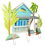 19"H Metal Blue Key West Beach House Wall Hooks - 3 Prongs - Image 3