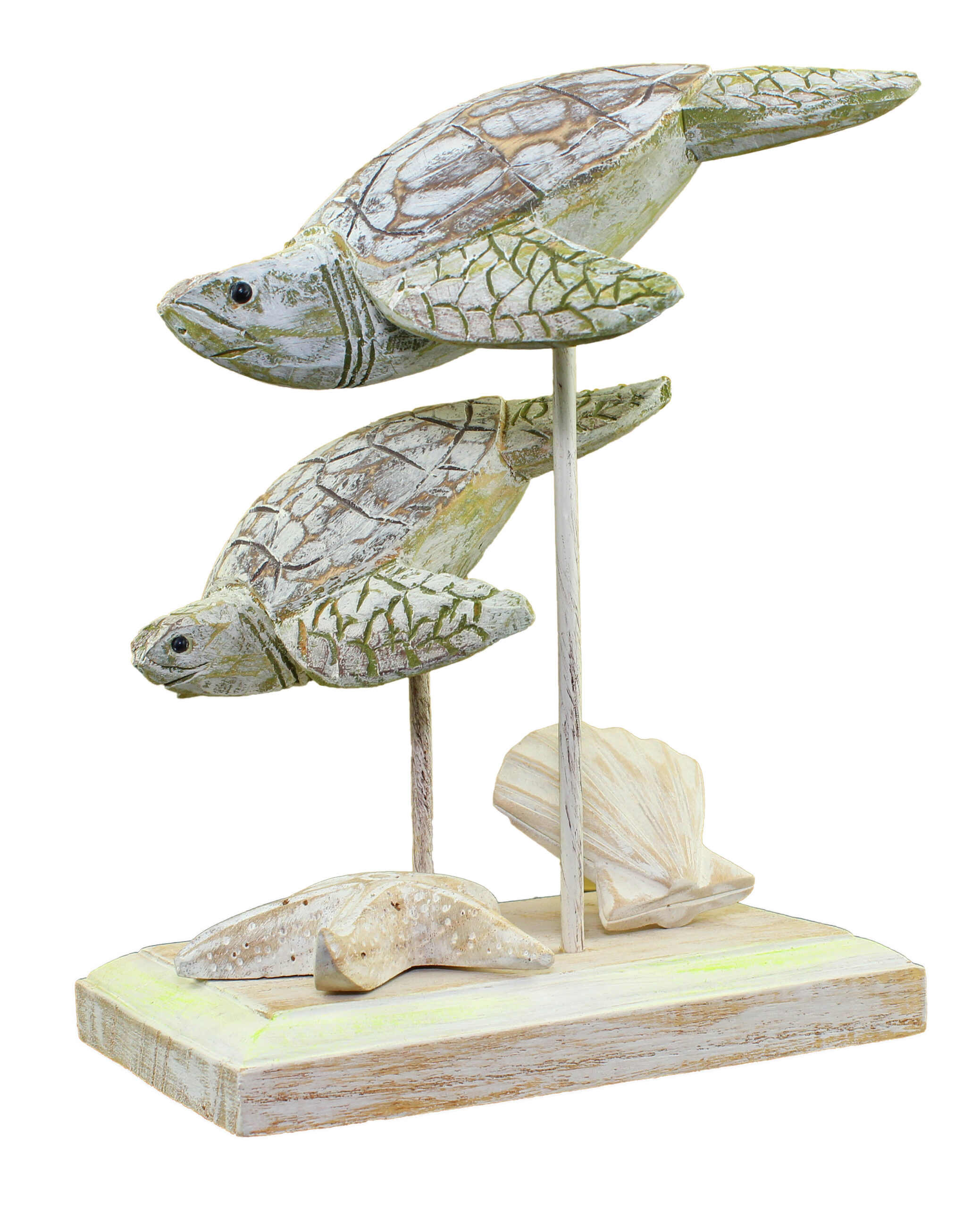 TI248_IMG_0701 10"H Wooden Nautical Turtle Duo Figures on Stand - Image 1