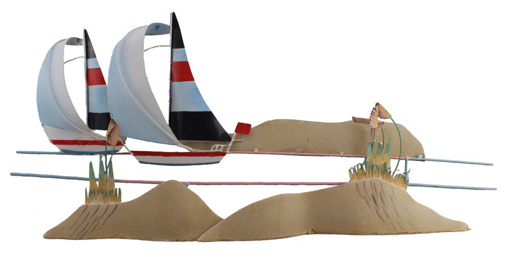 TI267-sailboat-duo-nautical-colors-metal-wall-art 32” Sailboat Duo Nautical Colors Metal Wall Art