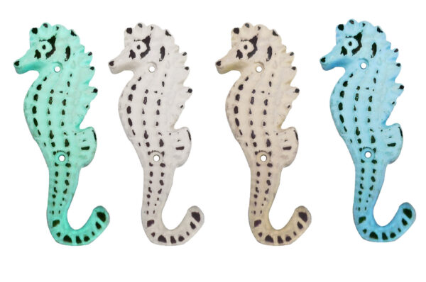 Cast Iron Seahorse Wall Hooks, Set of 4