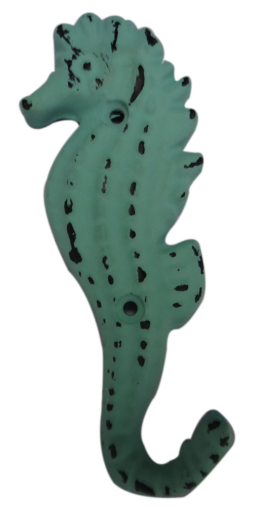 Seahorse Wall Hook Distressed Green on Iron