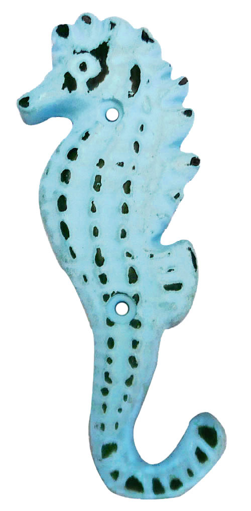 VE004DB Seahorse Wall Hook Distressed Blue on Iron - Image 1