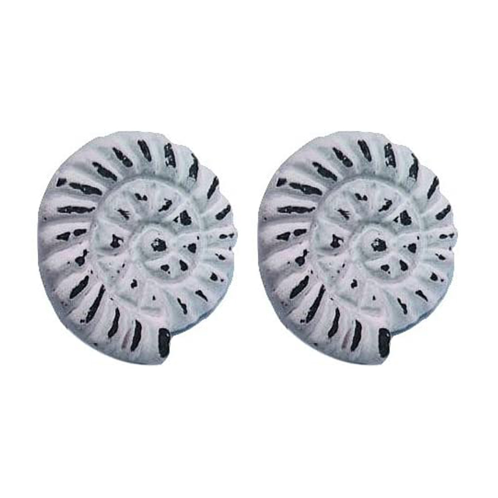 VE025-2 Distressed White Iron Spiral Shell Cabinet/Drawer Knob, Set of 2 - Image 1