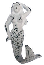 Mermaid Shaped Iron Wall Hook Distress White