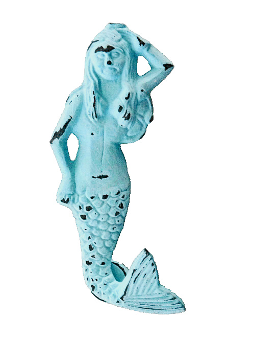 VE133DB Mermaid Shaped Iron Door Knocker (Distressed Blue) - Image 1
