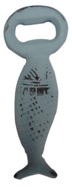 Iron Fish Bottle Opener Handheld  with Distressed Blue Finish