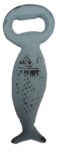 Iron Fish Bottle Opener Handheld  with Distressed Blue Finish