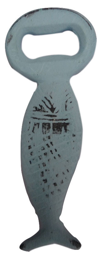 VE275DB Iron Fish Bottle Opener Handheld with Distressed Blue Finish - Image 1